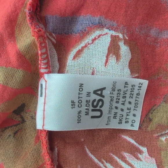 Fresh Produce Flamingo Print Cotton Blouse Large Lightweight Roll Tab Sleeve - Picture 6 of 6